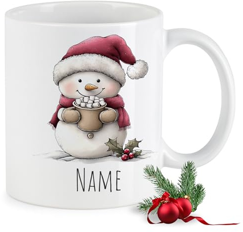 GRAZDesign Personalisierte Tasse Weihnachten Schneemann - Weihnachtstasse Kinder Erwachsende Kaffeebecher Keramik 330ml