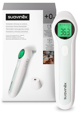 Suavinex, Termómetro Digital Bebé, Infrarrojos, Sin Contacto, Medición Frente y Oído, Lectura Rápida en 1 Segundo, Preciso, con Memoria, Modo Bebés, Niños y Adultos, Bolsa Transporte y Pilas Incluidas