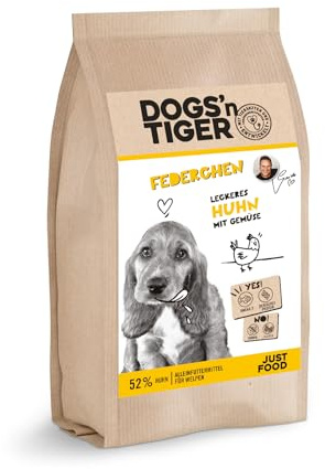 Dogs'n Tiger Federchen Welpen Trockenfutter Hund, Huhn & Gemüse, 2kg | Hundefutter, Junior, 52% Fleisch, getreidefrei, ohne Zucker, ohne Konservierungsstoffe, proteinreich