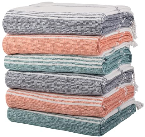 6 Pack Turkish Beach Towel Set - 39”x71” Oversized Beach Towels Bulk Lightweight Blankets Set - Quick Dry Sand Free Pool Accessories for Bathroom, Pool, Travel, or Picnic by Lavish Home (Multicolor)