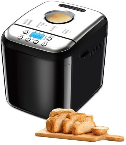 Máquina de pan digital programable, funcionalidad 15 en 1 con sartén de cerámica antiadherente, ideal para hacer sin gluten, masa, masa madre y yogur