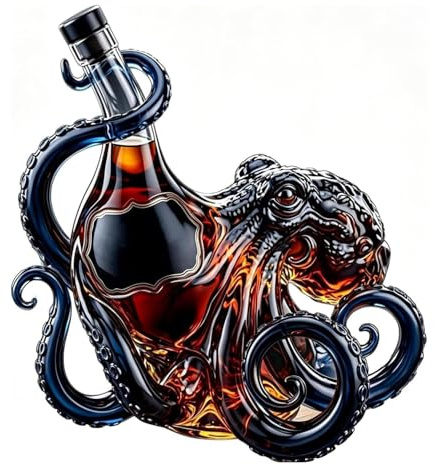 Kraken Rum Glass Octopus, 3D Kraken Rum Octopus Bottle, 350ml Borosilicate Glass Liquor Bottle Decanter, Nautical Marine Decor Sculpture, Home Bar Ornament, Collectible Gift for Men Marine Lovers