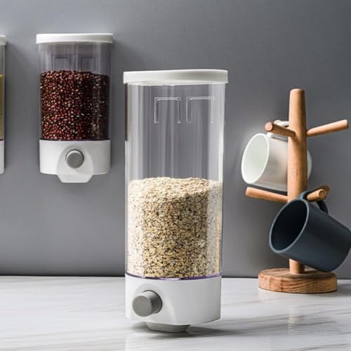 Wall-Mounted Rice Dispenser for Dry Grains and Small Solids, Transparent Design for Quick Level Checks and Refills (Large)