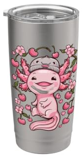 Axolotl kawaii con ciliegie e fiori di ciliegio sakura Bicchiere termico in acciaio inox doppia parete