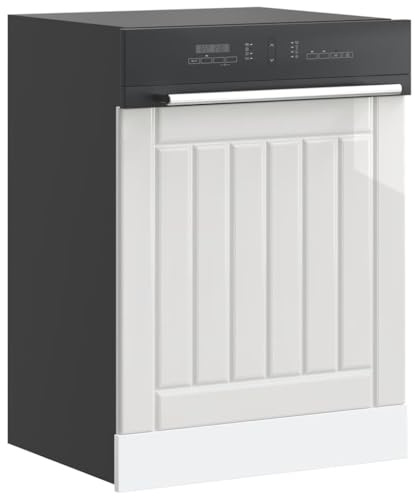 Plumbpyr Panneau de lave-vaisselle Lucca blanc brillant en bois 60 x 1,5 x 67 cm, armoire de cuisine avant pour lave-vaisselle, meuble bas facile d'entretien avec design intemporel et matériau robuste