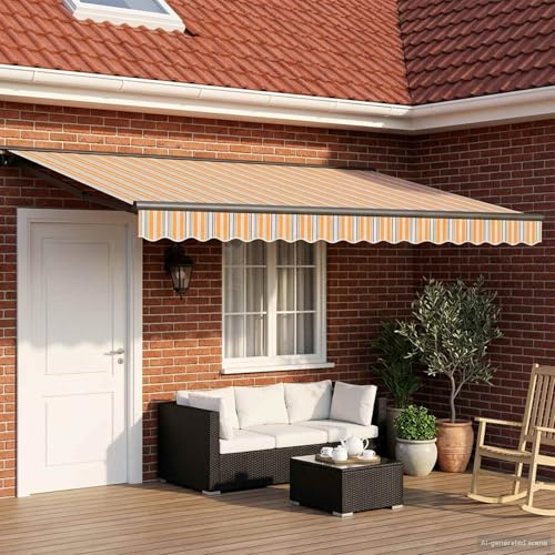 LoogCape Tenda da Sole Elettrica Estensibile Balcone Terrazzo Giardino Parasole in Poliestere con Rivestimento PU 5x3 Metri Resistente alle intemperie con Manovella e Telecomando per Esterno