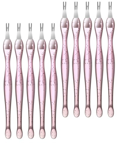 Kit de Fourches pour Peaux Mortes 10 Pièces Rose Pp et Acier Inoxydable | Outils de Manucure, Élimination des Peaux Mortes, Fourche Incisive, Usage Maison et Salon