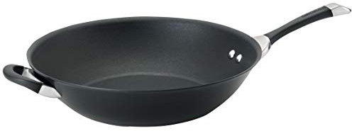 Circulon 87381 Symmetry Hard Anodized Nonstick Stir Fry/Wok Pan with Helper Handle, Stainless Steel, Black