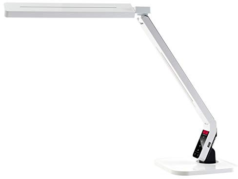 Softech - Lámpara LED inteligente de luz natural con cabezal basculante (4 modos de iluminación, regulador de 5 niveles, panel de control sensible al tacto, temporizador automático de 1 hora, puerto de carga USB, cargador de dispositivo móvil)