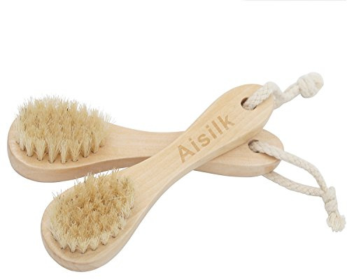 Wooden Facial Cleansing Brush Natural Bristles Wood Handle Wash Clean Exfoliate Scrub Cleaning Brushing Exfoliating Exfoliation Skin Care Face Cleanser Brushes 2 Pack Set