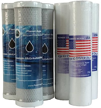 1 Jahres Aktivkohle Block + Sediment Ersatzfilter Set in 10 Zoll mit 4 Filter Patronen - Filterkartuschen für Umkehrosmose Osmose Wasserfilter und Osmoseanlagen für Aquariumwasser Trinkwasserfilter Brunnenwasser Pumpe Pool