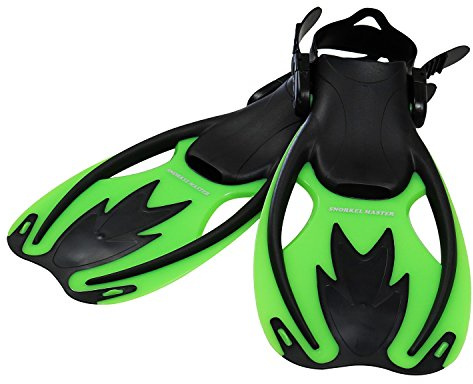 Snorkel Master Kids Swimming Snorkeling Fins – Adjustable Swim Flippers, Lightweight Open Heel Design for Pool & Beach – Perfect Kids Fins for Swimming & Snorkeling Training (Green, Small/Medium)