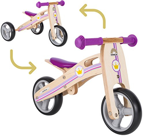 BIKESTAR Bicicletta senza pedali e Triciclo (2 in 1) in legno per bambino et bambina da 18 mesi | Bici senza pedali bambini 7 pollici | Lilla