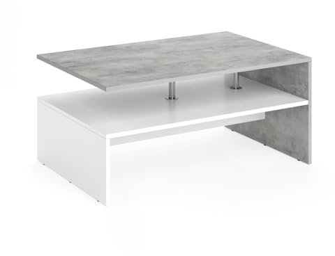 Vicco Couchtisch Amato, Couchtisch mit der Ablage, Beton/Weiß, 90 x 60 cm