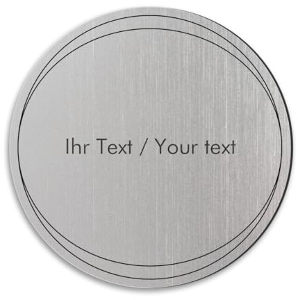 Rundes Türschild in Edelstahl-Optik mit personalisierter Gravur - Ø 100 mm, silber-metallic/schwarze - Klingelschild, Namensschild mit eigenem Text