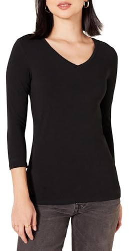 Amazon Essentials Mujer Camiseta con Cuello en V y Manga 3/4 de Corte Estándar (Disponible en Tallas Grandes)