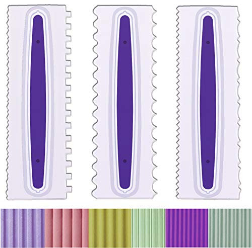 Antallcky Lot de 3 peignes décoratifs et lisses pour glaçage en forme de dent de scie en plastique 6 textures de design Blanc/violet