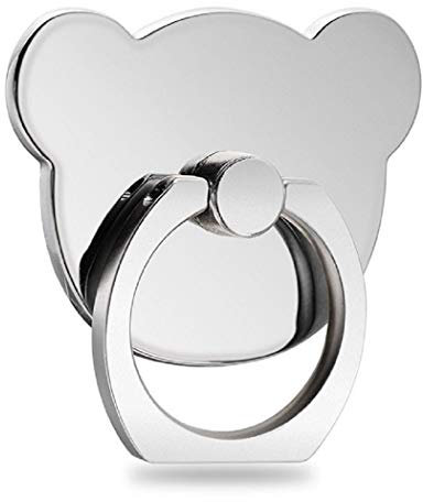ISKIP Mobile Phone Finger Ring Grip, Bear-Shaped Cellphone Ring Holder, 360 Rotation Ring Stand for Phones, iPad and Tablet (Silver)