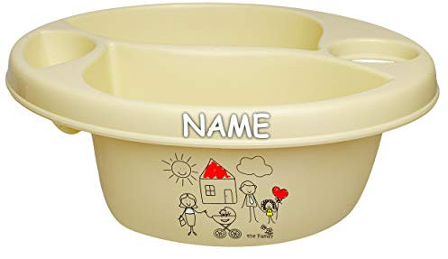 alles-meine.de GmbH Waschschüssel/Kinderwaschbecken - beige - Creme kleine Familie - gemalt inkl. Name - Bieco - 3 Kammern - Baby - Putzeimer - Windeln Wickelschüssel - Win..