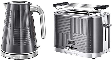 Russell Hobbs Geo Steel Set Bollitore 1.7 Litri e Tostapane con Funzione Scongelamento