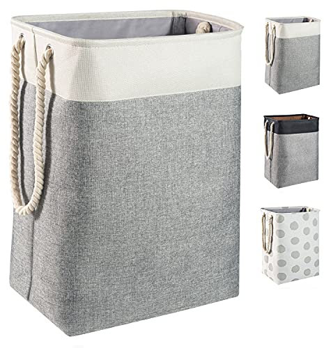 BrilliantJo upgrade Large Laundry Baskets 78L, Collapsible Linen Laundry Hamper Washing Basket with Handles, Laundry bin suitable for Bedrooms Laundry Room, Bathroom, 60H x 42Lx 31W cm, Beige+Grey