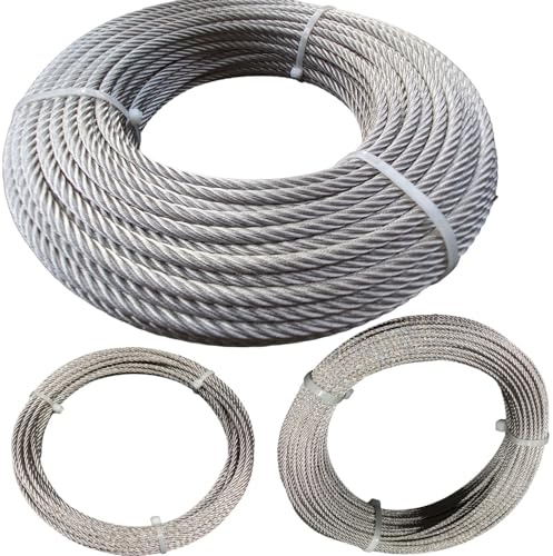 Cable de acero inoxidable A4-316 (especial para exterior) 7 hilos de alambre, todo diámetro y longitud a elegir, bricolaje, barandilla, jardín, terraza (corona 10 metros, Ø 3 mm)