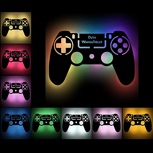 Namofactur Gamer-Wandlampe aus Holz mit RGB-Farbwechsel | Mit USB und Fernbedienung, in verschiedenen Farben wählbar – als Lichtdeko für Schlaf-, Wohn-, Jugend- oder Kinderzimmer
