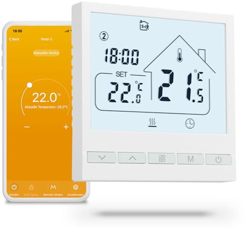 Beok Thermostat WiFi Für Elektrische Fußbodenheizung Raumthermostat Fussbodenheizung Smart Heizungsthermostat Digital Kompatibel Alexa Echo, Google Assistant Tuya WLAN App 16A TOL47WIFI