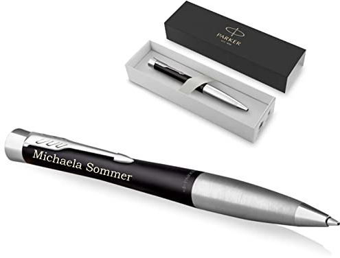 PARKER Urban Kugelschreiber Twist mit Gravur | Premium Stift | Geschenkbox | blaue Tinte | edel | personalisiertes Geschenk | Namen | graviert | Jahrestag | Geburtstag (Muted Black C.C.)