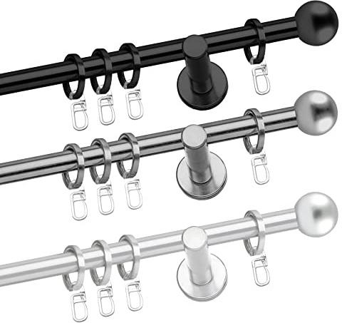SN Deco - Stilgarnitur Bozen, Ø 16mm, 1-lauf, in verschiedenen Farben und Längen, Komplettset mit Ringen (160 cm, Schwarz)