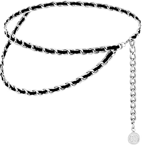 HIQUACC Leather Chain Belts for Women Girls, Layered Body Chain Belts Metal Waist Chain for Dress Vest Jeans
