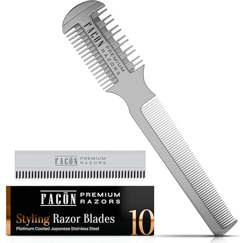 Facón Razor Comb for Hair Cutting - Professional Hair Cutting Comb Kit with 12 Replacement Blades, Double Edge Shaper for Salon & Home, Premium Styling Thinning Texturizing Split Ends Trimming Razor