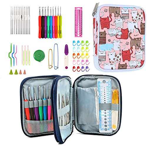 Häkelnadel-Set für Anfänger, Erwachsene – Häkelsets mit komplettem Häkelstrickzubehör, Häkelstarter-Set inklusive Aufbewahrungstasche (Katze)
