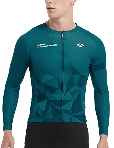 Santic Maillot Ciclismo Hombre Ropa Largas Camiseta Jersey Bicicleta MTB con Mangas Largas Verde EU M