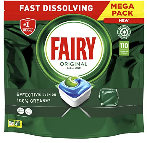 Fairy Original All In One Dishwasher Tablets, Regular, 110 Tablets, Effective Even On Dried-On Grease