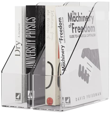 ICCGBHGO Magazine Holder, Clear Plastic Vertical File Magazine Organizer, Desktop File Magazine Book Storage Shelf for Office Desk (2PCS), 10.6x9.8x3.1 Inch