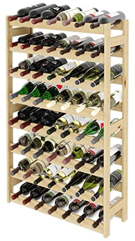 Lenmar Casier à Vin Range Bouteilles Horizontal, Serie RW-1, Étagère à Vin en Bois Naturel, Couchages, pour 12-91 Bouteilles Vin, Casier Cave Etagères Porte-Bouteilles (RW-1-56, 118 x 72,5 x 25)