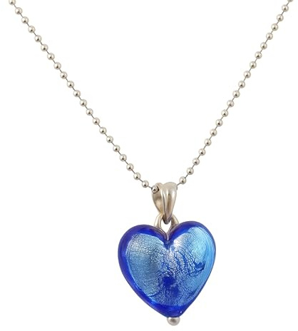 Sophia Rose Jewellery Handgefertigt Blaue Murano glas Herz Halskette aus Sterlingsilber, 45 cm - Geburtstagsgeschenk - Valentine's Day - Handgefertigte Geschenkideen für Frauen