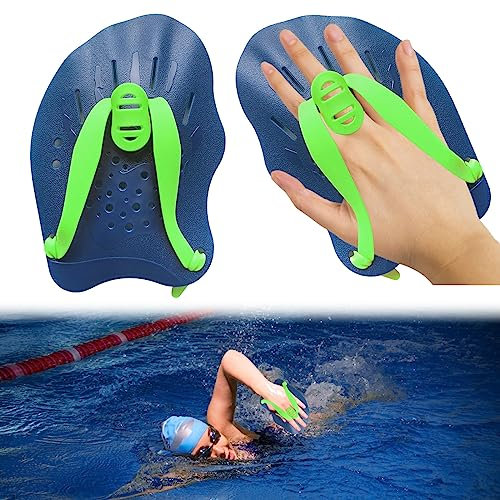 Winmany 1 paio di pagaie da nuoto per nuoto con cinghie regolabili, aiuto per allenamento in piscina, accessori per adulti, bambini, unisex (blu verde)