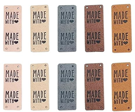 Juland 30 Stück Handmade Kunst Leder Labels Etiketten Tags PU Kleidung Tasche Näharbeit DIY Kleideretiketten Rechteck Nähen Webetiketten Lederlabel Schilder Aufnäher Handarbeit - 2x5cm- 12345