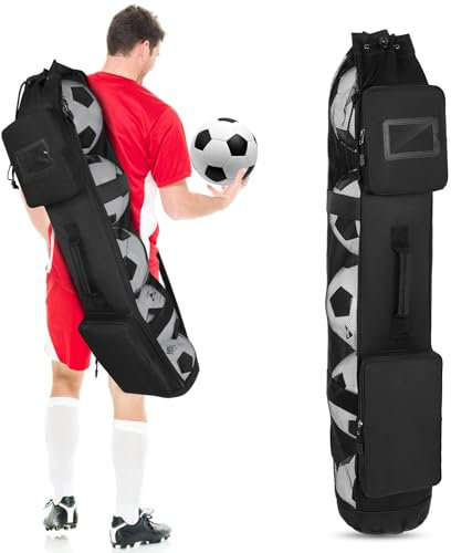CYUREAY Fußballnetzballtaschen, Netz-Aufbewahrungsbeutel für Fußbälle zum Trainieren und Sportzubehör mit Schultergurt und Griff. Sportballtasche für bis zu 5 Fußbälle
