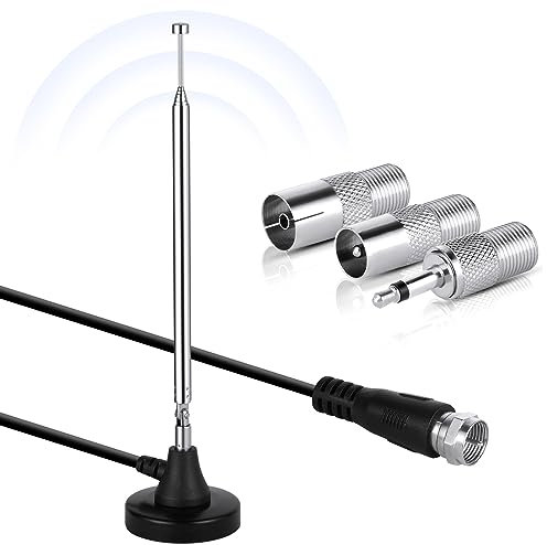 Adiwo DAB Radio Antenna FM Telescopica Interna con Base Magnetica, 15 dBi Antenna TV con 3m Cavo Prolunga, 75Ohm Antenne per Radio Portatile per Amplificatore Home Cinema Sistema HiFi Ricevitore