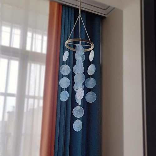 Windspiel, Boho Deko Muschel Traumfänger Girlanden Capiz Muschel-Windspiele für den Außenbereich 73cm Länge Hängen Ornament Wandbehang Anhänger Geschenke für Terrasse, Garten, Hofdekoration -Blau