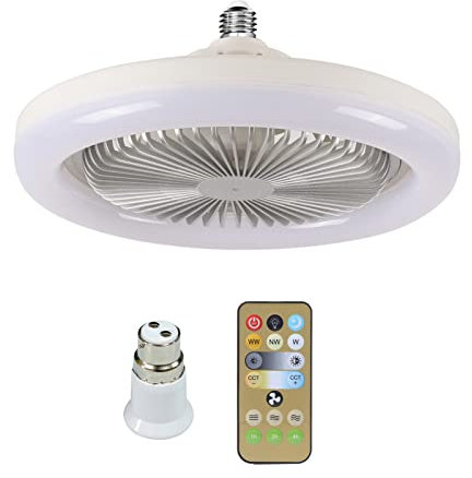 KieTeiiK 2 in 1 Smart Fan Light, 30W Modern Ceiling Fan with E27 Lamp, Timed Ceiling Fan with Light Dimmable Remote Control, LED Ceiling Light with Fan for Bedrooms Kitchen... (with B22 Adapter)