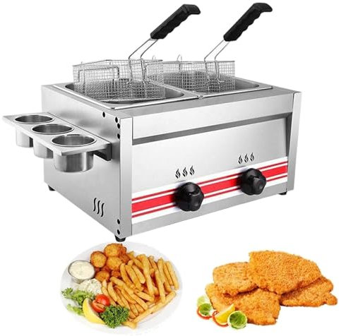 Beachtiful Friteuse Commerciale au Gaz Propane 20 L en Acier Inoxydable avec 2 Paniers et 2 Couvercles pour Frites, Poulet et Plus Encore