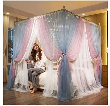4 Eckpfosten-Betthimmel-Moskitonetz, 120 cm/150 cm/180 cm/200 cm, Prinzessinnenzimmer, Deluxe-Schlafzimmer, dekorativer Bettvorhang (Farbe: 3#, Größe: 200 x 220 cm/79 x 87 Zoll)