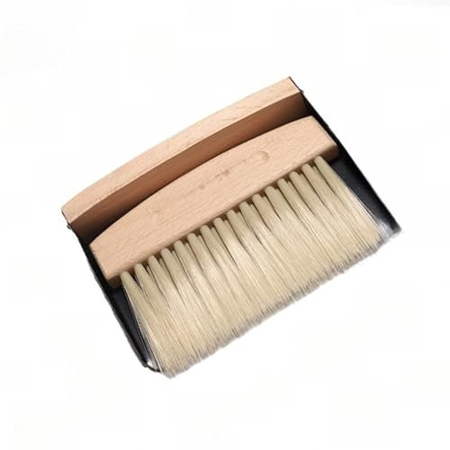 Black Tabletop Dustpan and Brush Set - Portable, Wooden Mini Dust Pan and Broom Set with Magnet, for Desk and Kitchen Top Sweeping, Nylon Brush (Black Dustpan)