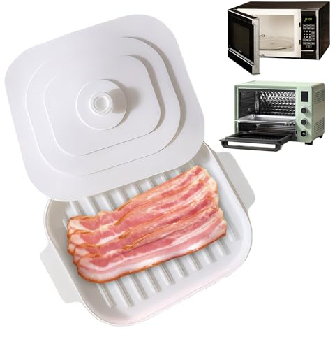 Bacon Silicone Pan with Lid & Handles, Microwave & Cooker Safe, Crispy Bacon Tray for Quick Cooking