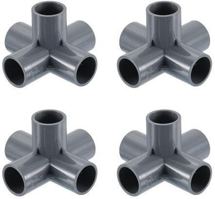QUARKZMAN Conexiones de PVC de 1/2, 4 Piezas Conector de Codo de 5 Vías Conectores de PVC para Muebles Conexión de Esquina para Suministros de Agua Muebles, Gris