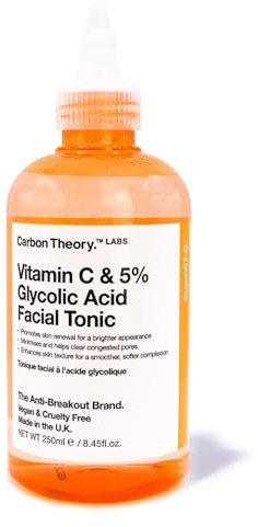 Carbon Theory Vitamin C and Glycolic Acid Face Toner 250ml | Minimises and Clears Congested Pores While Improving Skin Texture and Tone. Ideal for Tired, Dull Looking Skin.